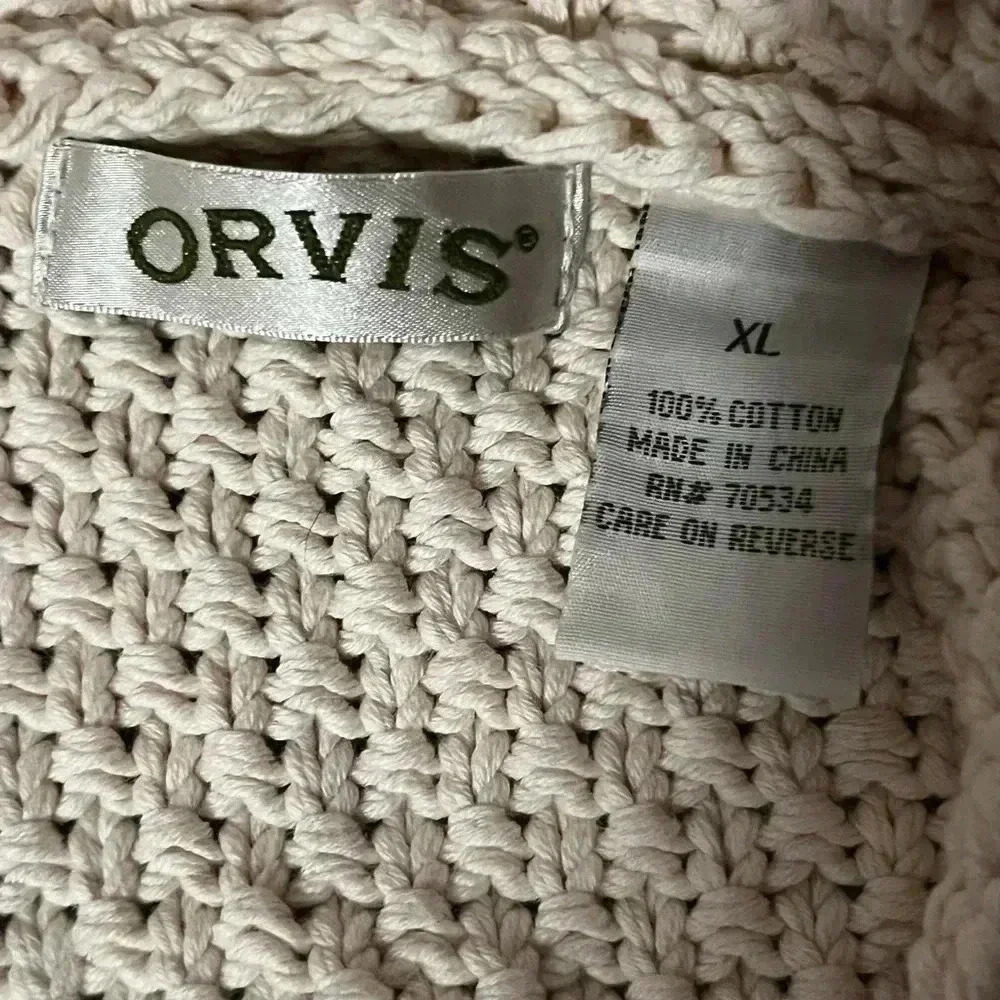 ORVIS Open Front Moss Stitch Knit Cotton Cream Cardigan Womens Sz XL - Picture 4 of 5